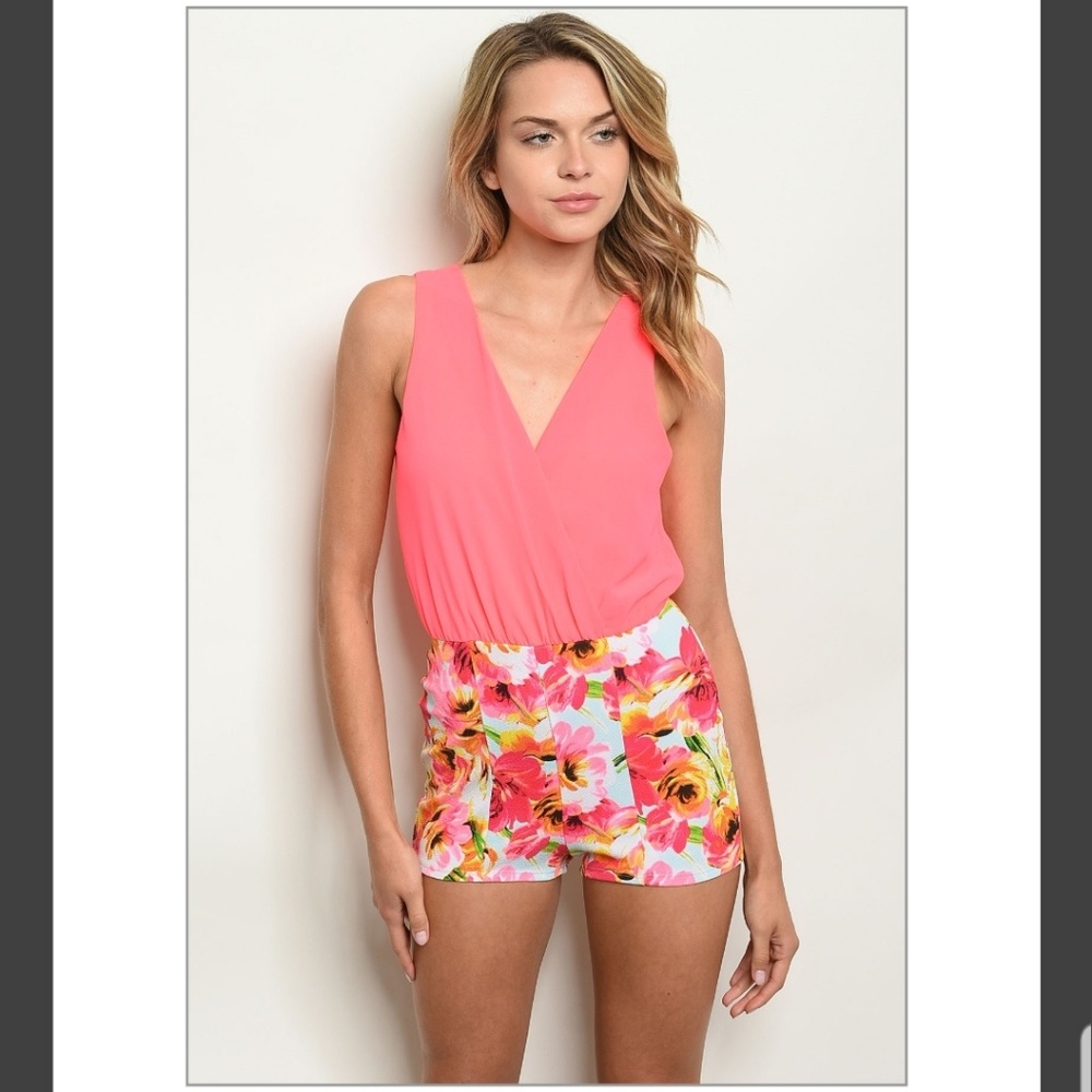 Neon Pink Floral Romper